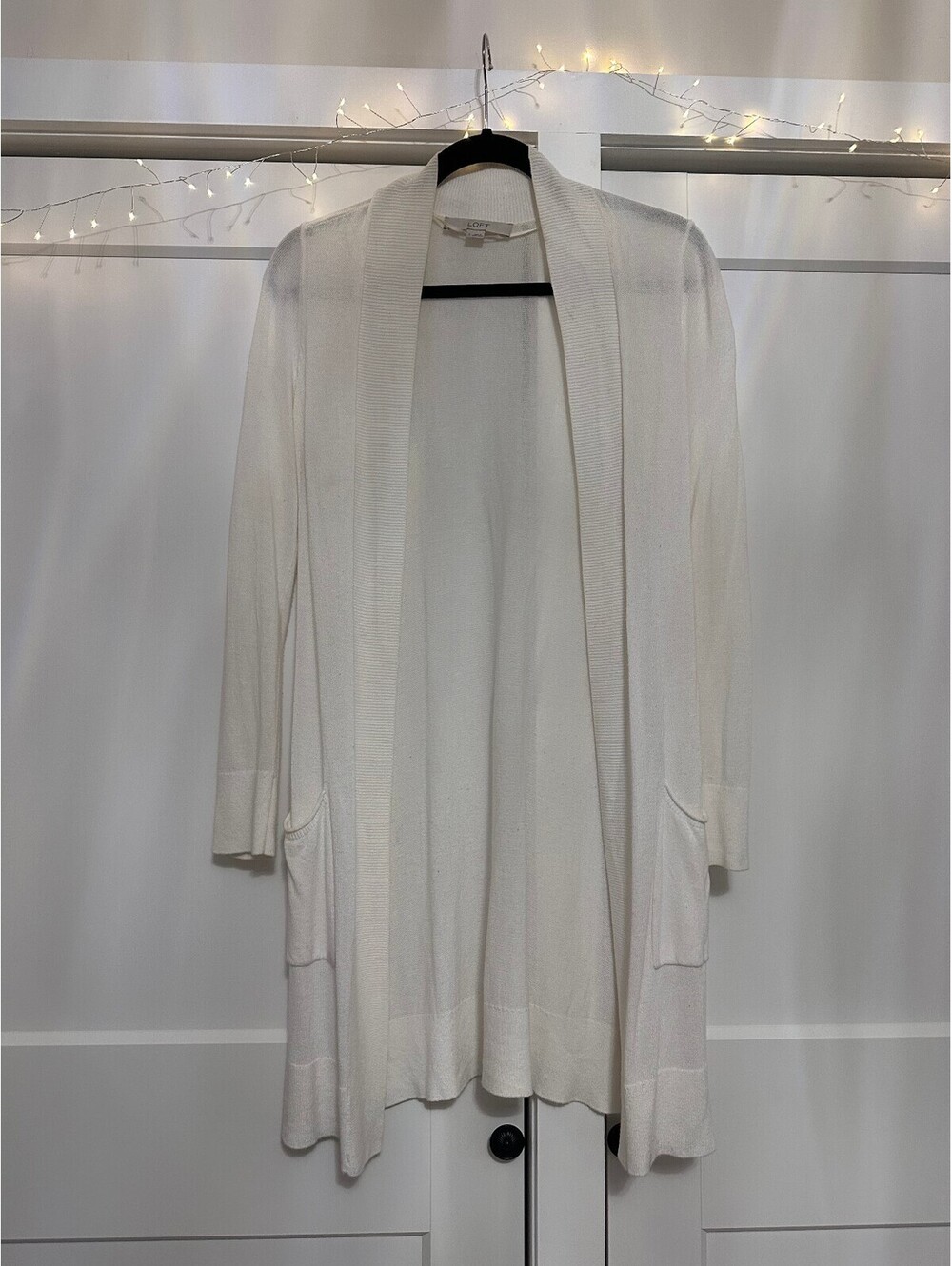 LOFT White Long Sleeve Open Front Cardigan Sweater